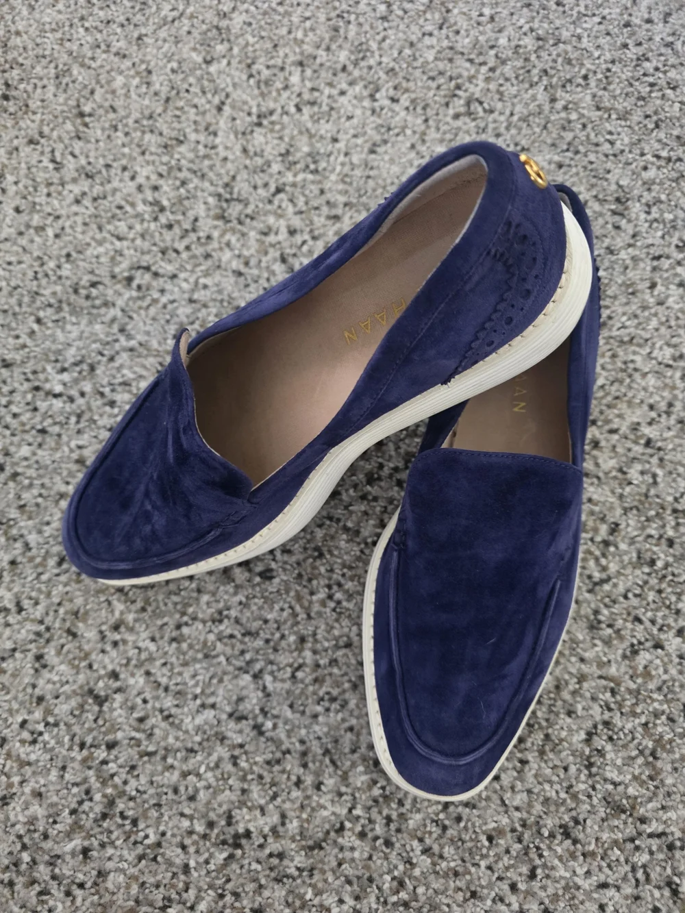 Classic Navy Suede Platform Loafers - Women's Slip-On Flats COLE HAAN Sz 9